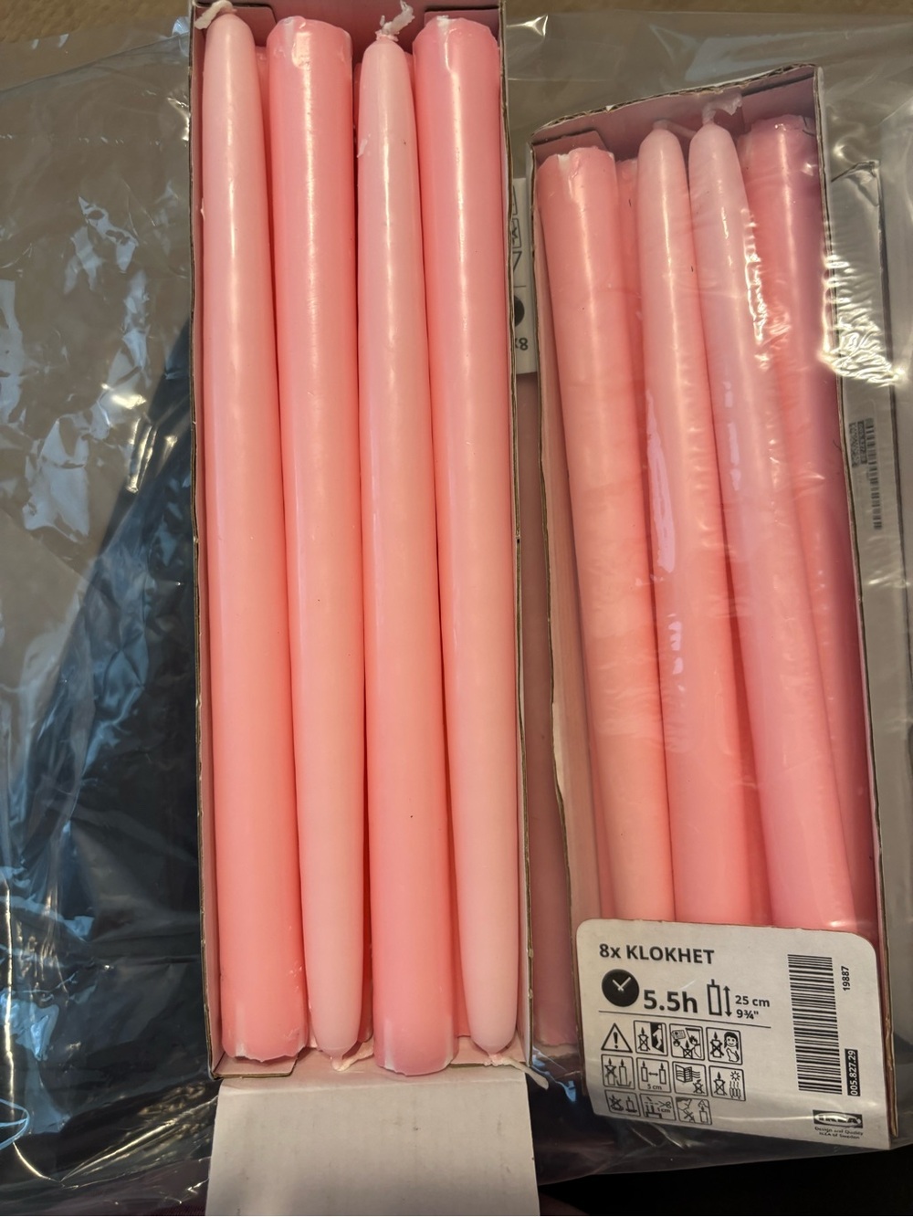 IKEA Klokhet Pink Taper Dinner Candles - Pack of 8 (3 boxes)